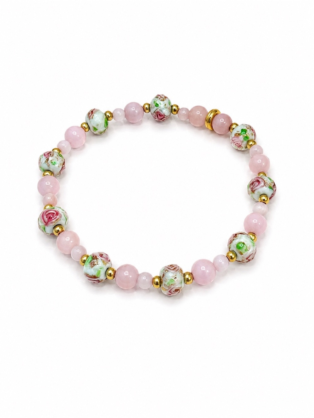 Handcrafted Pink Floral Bead Bracelet